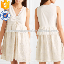 Venda quente Branco Bordado Algodão Sem Mangas Com Decote Em V Mini Vestido de Verão Fabricação Atacado Moda Feminina Vestuário (TA0249D)